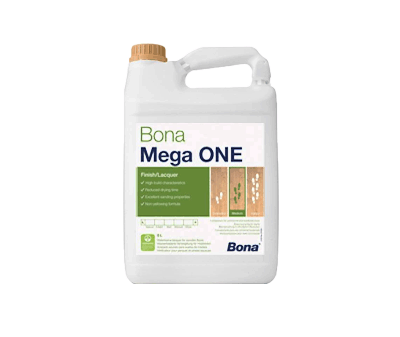 Однокомпонентный воднодисперсионный паркетный лак BONA Mega One (Швеция-Германия) на основе модифицированной полиуретановой дисперсии, для деревянных полов с высокой нагрузкой.